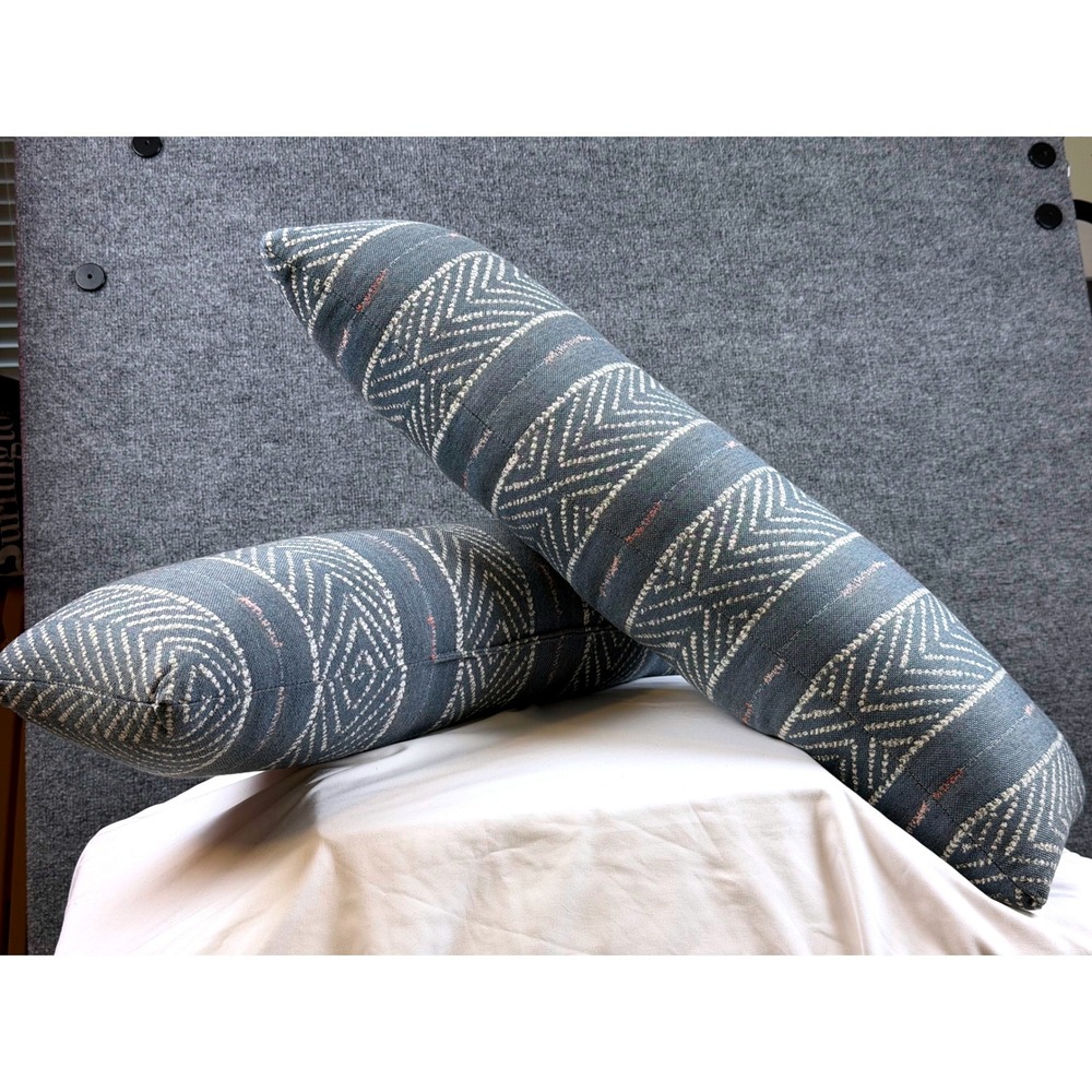 Set of 2 Pottery Barn Sunbrella Lumbar Pillows Blue Chevron Outdoor Indoor NWOT